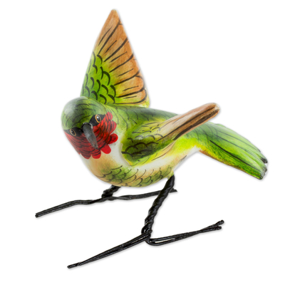 estatuilla de ceramica - Figura de colibrí de garganta de rubí de cerámica esculpida a mano.