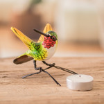 Ceramic figurine, 'Ruby-Throated Hummingbird' - Hand Sculpted Ceramic Ruby-Throated Hummingbird Figurine