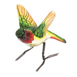 Ceramic figurine, 'Ruby-Throated Hummingbird' - Hand Sculpted Ceramic Ruby-Throated Hummingbird Figurine