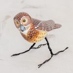 Ceramic figurine, 'Burrowing Owl' - Hand Made Burrowing Owl Ceramic Bird Figurine from Guatemala