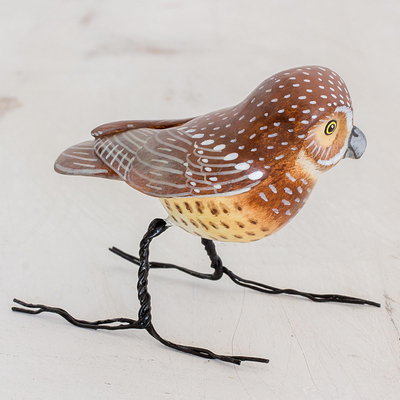 Ceramic figurine, 'Burrowing Owl' - Hand Made Burrowing Owl Ceramic Bird Figurine from Guatemala