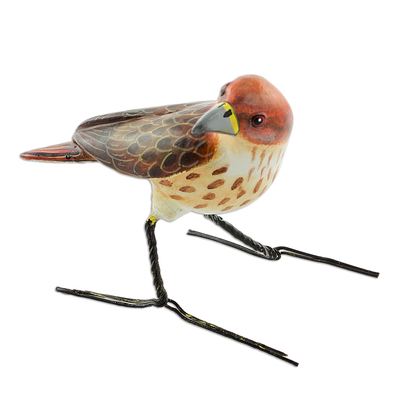 Guatemalan Handmade Red-Tailed Hawk Ceramic Bird Figurine