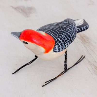 Ceramic figurine, 'Red-Bellied Woodpecker' - Hand Sculpted Ceramic Red-Bellied Woodpecker Figurine