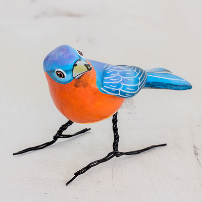 Ceramic figurine, 'Eastern Bluebird' - Guatemalan Handmade Eastern Bluebird Ceramic Bird Figurine