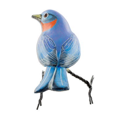 Keramische Figur, „Östlicher Blauvogel“. - Guatemaltekische handgefertigte östliche Blauvogel-Keramik-Vogelfigur