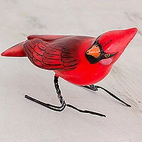 Figura de cerámica, 'Cardenal' - Figura de cardenal de cerámica esculpida y pintada a mano