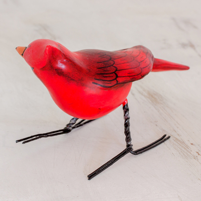 Ceramic figurine, 'Cardinal' - Hand Sculpted, Hand Painted Ceramic Cardinal Figurine