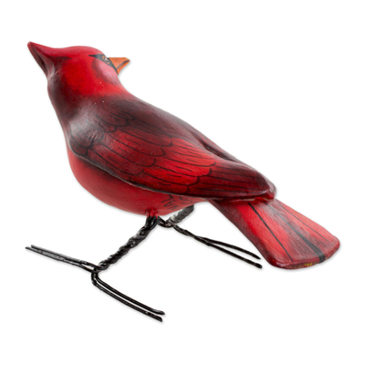 estatuilla de cerámica - Estatuilla de cardenal de cerámica esculpida y pintada a mano.