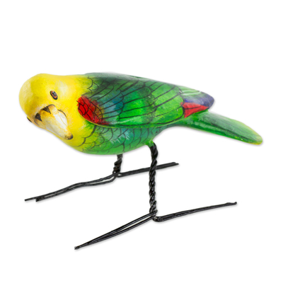 Hand Sculpted Ceramic Yellow Headed Parrot Figurine
