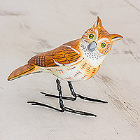 Ceramic figurine, 'Eastern Screech Owl' - Hand Sculpted, Painted Ceramic Eastern Screech Owl Figurine