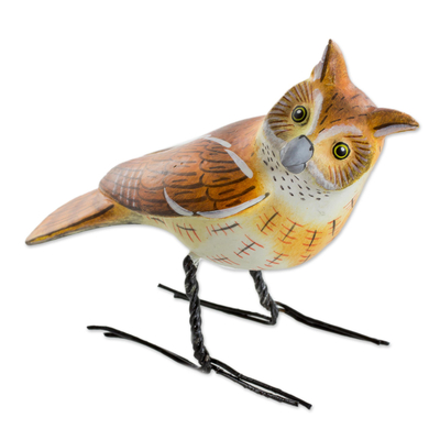 Ceramic figurine, 'Eastern Screech Owl' - Hand Sculpted, Painted Ceramic Eastern Screech Owl Figurine
