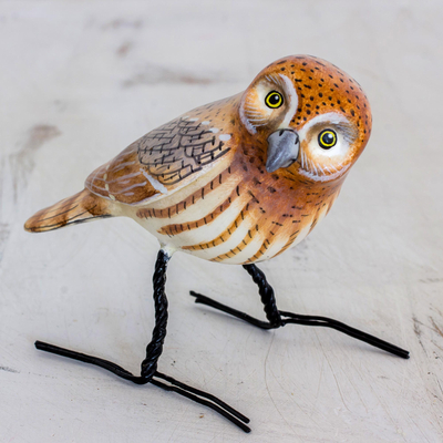 Ceramic figurine, 'Elf Owl' - Artisan Crafted Elf Owl Ceramic Bird Figurine from Guatemala