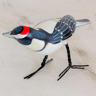 Ceramic figurine, 'Lesser Spotted Woodpecker' - Hand Sculpted Ceramic Lesser Spotted Woodpecker Figurine