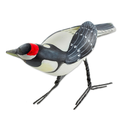 Ceramic figurine, 'Lesser Spotted Woodpecker' - Hand Sculpted Ceramic Lesser Spotted Woodpecker Figurine