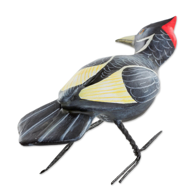 estatuilla de cerámica - Figura de pájaro carpintero de pico de marfil de cerámica esculpida a mano