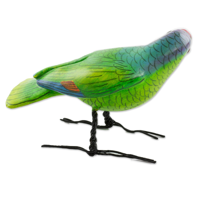 Ceramic figurine, 'Lilac-Crowned Parrot' - Guatemala Handcrafted Ceramic Lilac-Crowned Parrot Figurine