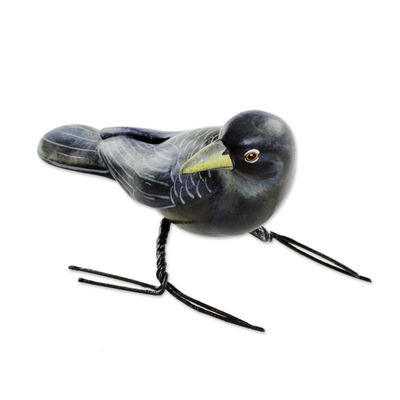 Hand Sculpted Hand Painted Ceramic Raven Figurine