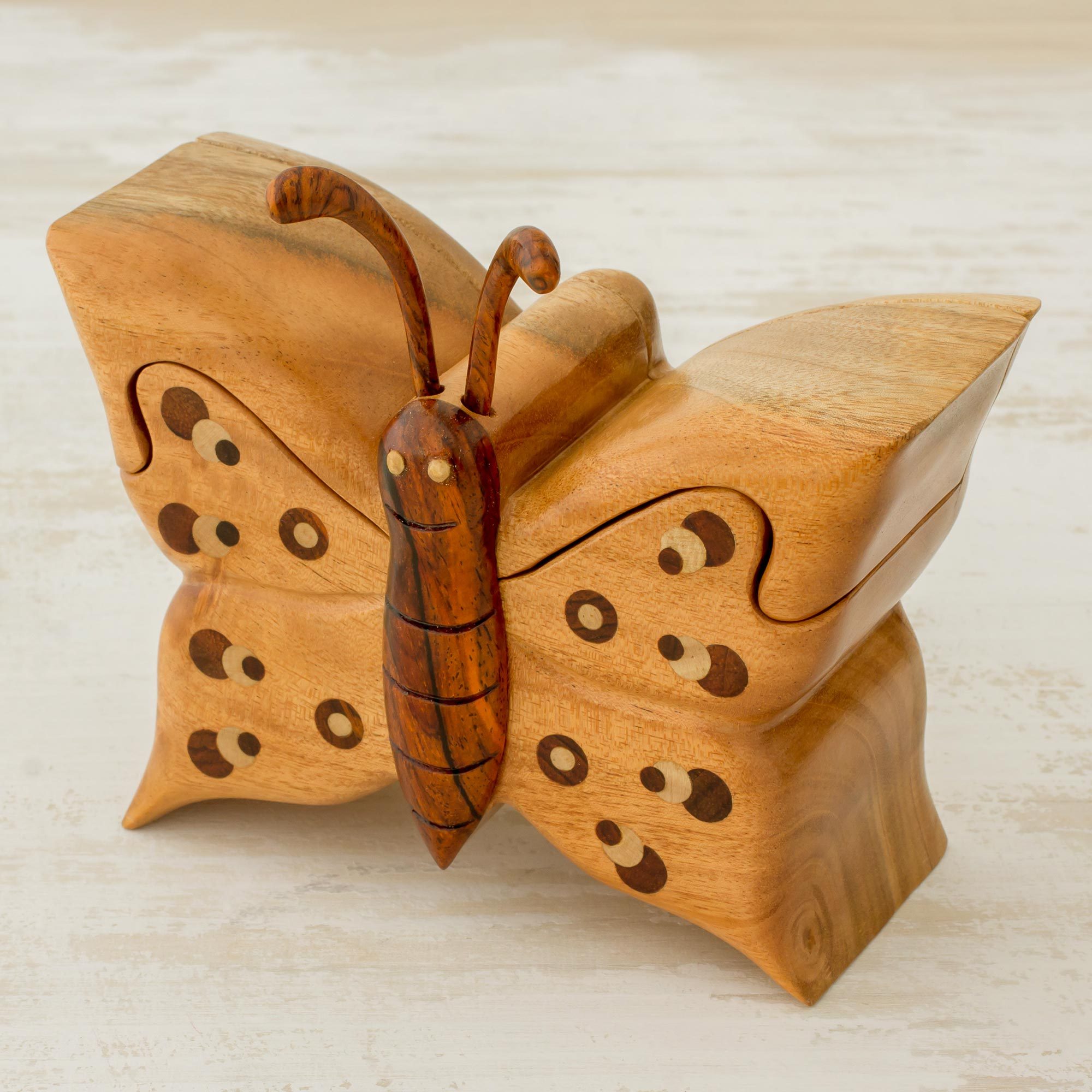 Hand Crafted Wood Puzzle Box with Butterfly Motif Flutterby NOVICA