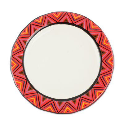 Ceramic dinner plates, 'Tazumal' (pair) - Hand Crafted Ceramic Dinner Plates With Maya Design