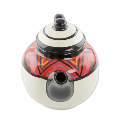 Ceramic teapot, 'Tazumal' - Maya Motif Themed Ceramic Teapot from El Salvador