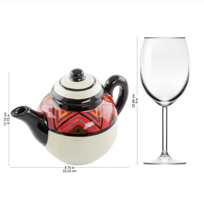 Ceramic teapot, 'Tazumal' - Maya Motif Themed Ceramic Teapot from El Salvador