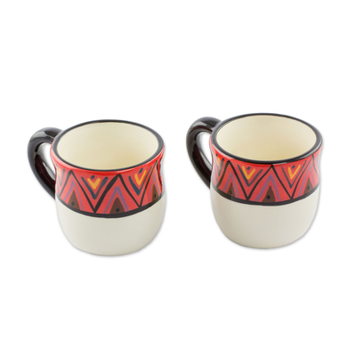 Ceramic coffee mugs, 'Tazumal' (pair) - El Salvador Artisan Crafted Ceramic Coffee Mugs (Pair)
