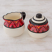 Ceramic creamer and sugar bowl, 'Tazumal' (pair) - Creamer and Sugar Bowl Set from El Salvador (Pair)