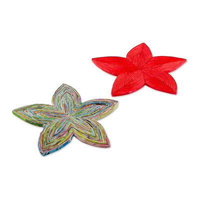 Pair of Star-Shaped Recycled Paper Trivets from Guatemala