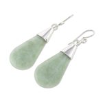 Jade dangle earrings, 'Subtle Dewdrops' - Pale Green Jade and Sterling Silver Teardrop Dangle Earrings