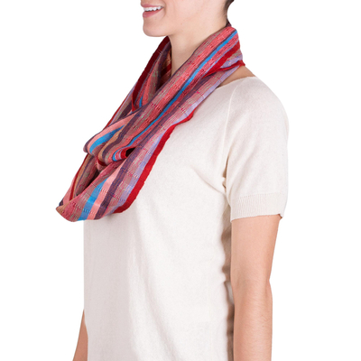 Rayon infinity scarf, 'Tenderness' - Loom Woven Striped Rayon Infinity Scarf from Guatemala
