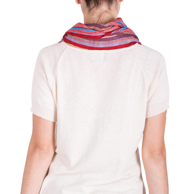 Rayon infinity scarf, 'Tenderness' - Loom Woven Striped Rayon Infinity Scarf from Guatemala