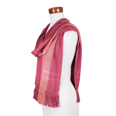 Bufanda de rayón - Pañuelo guatemalteco de rayón rosa a rayas hecho a mano