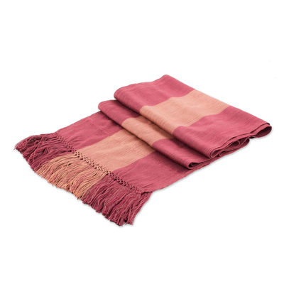 Rayon scarf, 'Sublime Elegance' - Guatemalan Hand Made Pink Striped Rayon Scarf