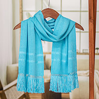 Rayon scarf, 'Lake Chichoy' - Artisan Crafted Blue Rayon Scarf from Guatemala