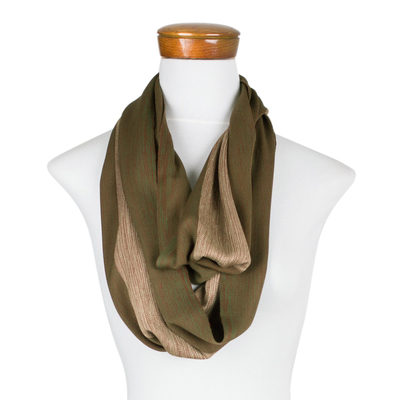 Rayon infinity scarf, 'Earth Mother' - Hand Woven Striped Rayon Infinity Scarf from Guatemala