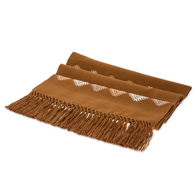 Cotton table runner, 'Earth and Sky in Brown' - Brown Loom Woven 100% Cotton Table Runner from Guatemala