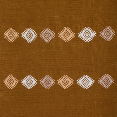 Camino de mesa de algodón - Camino de mesa 100% algodón tejido en telar marrón de Guatemala