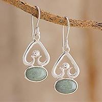 Jade dangle earrings, 'Heart Ovals in Light Green' - Oval Jade Dangle Earrings in Light Green from Guatemala