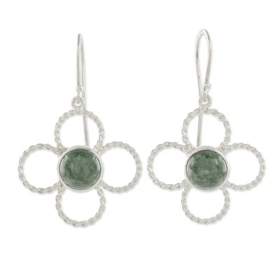 Floral Sterling Silver and Jade Dangle Earrings