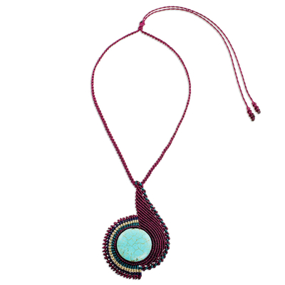 Pendant necklace, 'Magnificent Spiral' - Reconstituted Pendant Necklace with Macrame Cord