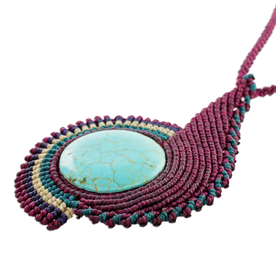 Pendant necklace, 'Magnificent Spiral' - Reconstituted Pendant Necklace with Macrame Cord