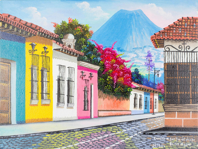 'Passage to San Juan del Obispo' - Signed Impressionist Cityscape Painting from Guatemala