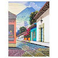 'Road to San Felipe' - Signed Street Scene of Antigua Guatemala in Oils