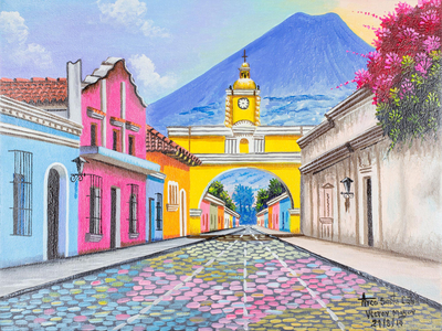 'Arco de Santa Catalina' - Pintura firmada del Arco de Santa Catalina en Guatemala