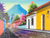 'Road to Escuela de Cristo' - Signed Colorful Cityscape Painting from Guatemala thumbail