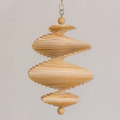 Wood mobile, 'Tranquil Winds' - Hand Carved Pinewood Mobile with Adjustable Shapes
