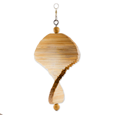 Wood mobile, 'Tranquil Winds' - Hand Carved Pinewood Mobile with Adjustable Shapes