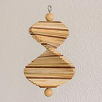 Wood mobile, 'Tranquil Lines' - Handcrafted Wood Mobile with Adjustable Shapes