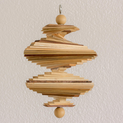 Wood mobile, 'Tranquil Lines' - Handcrafted Wood Mobile with Adjustable Shapes