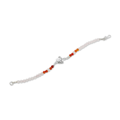 Agate and rose quartz beaded pendant bracelet, 'Narcissus Flower' - Rose Quartz Agate and Sterling Silver Pendant Necklace